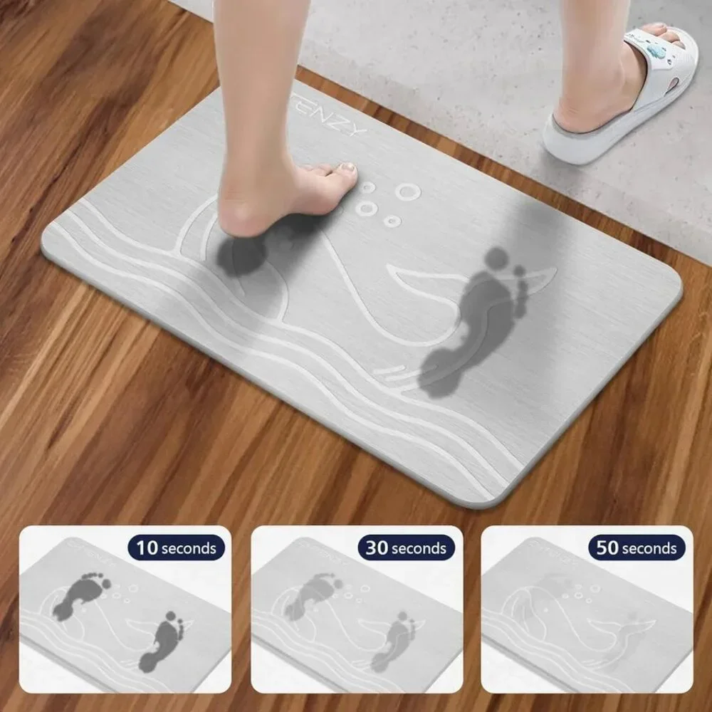CHTENZY Stone Bath Mat, Diatomaceous Earth Bath Mat Non-Slip Absorbent Bath Ston